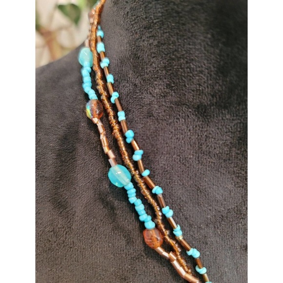 Women Fashion Brown Faux Jade Circle Turquoise Beads Pendant Lobster Clasp - Picture 4 of 6